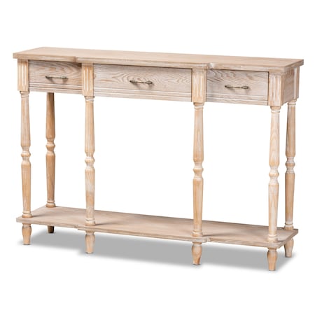 Baxton Studio Hallan Classic Whitewashed Oak Brown Finished Wood 3-Drawer Console Table 176-11075-Zoro